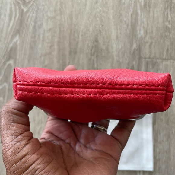 NWT “K•Carroll” Poppy Red “Coin Purse” Vegan Leather Neoprene Fabric W/2 Opening - Picture 7 of 10